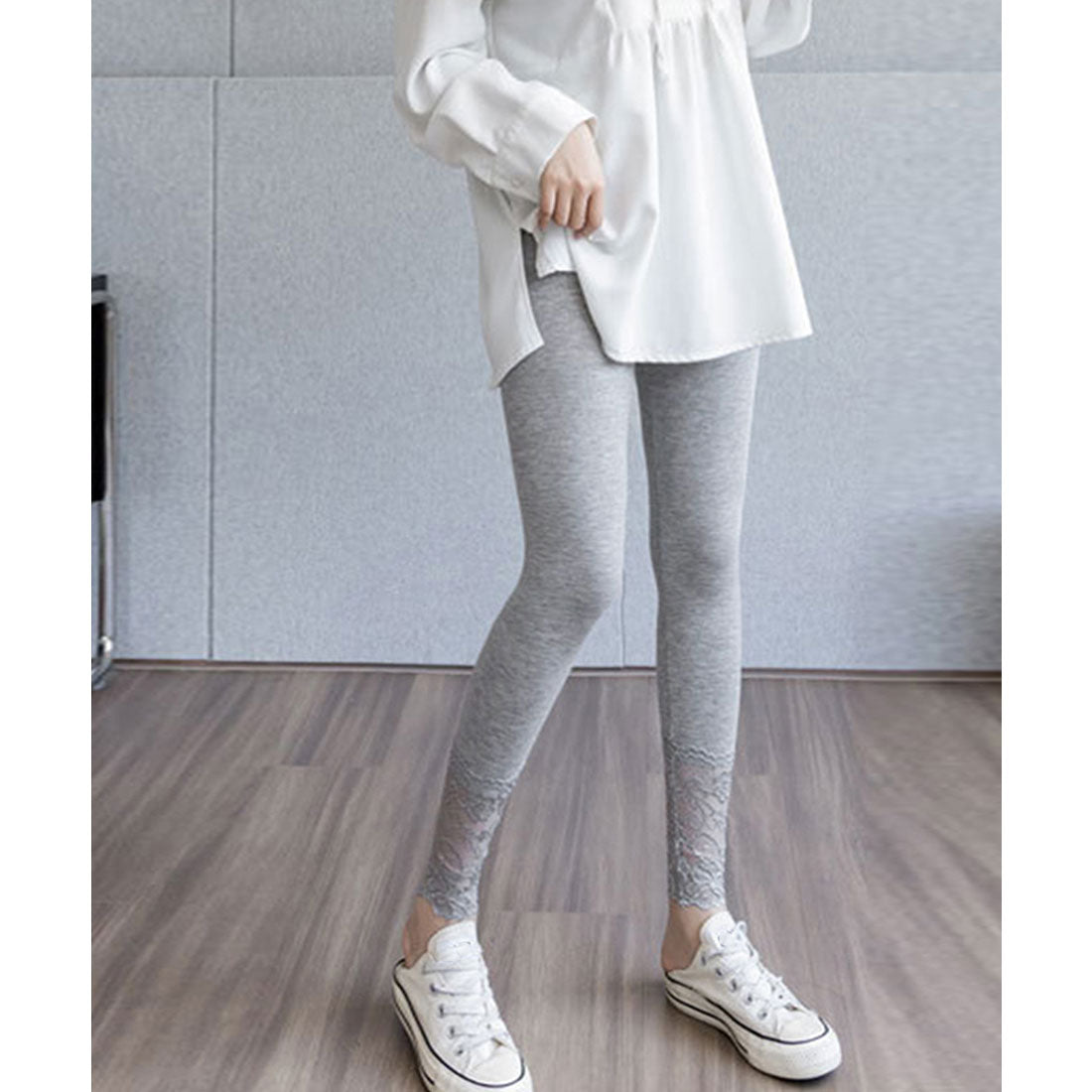 ミニミニストア miniministore レース切り替えレギンス 美脚美尻スパッツ （チャコールグレー） チャコールグレー