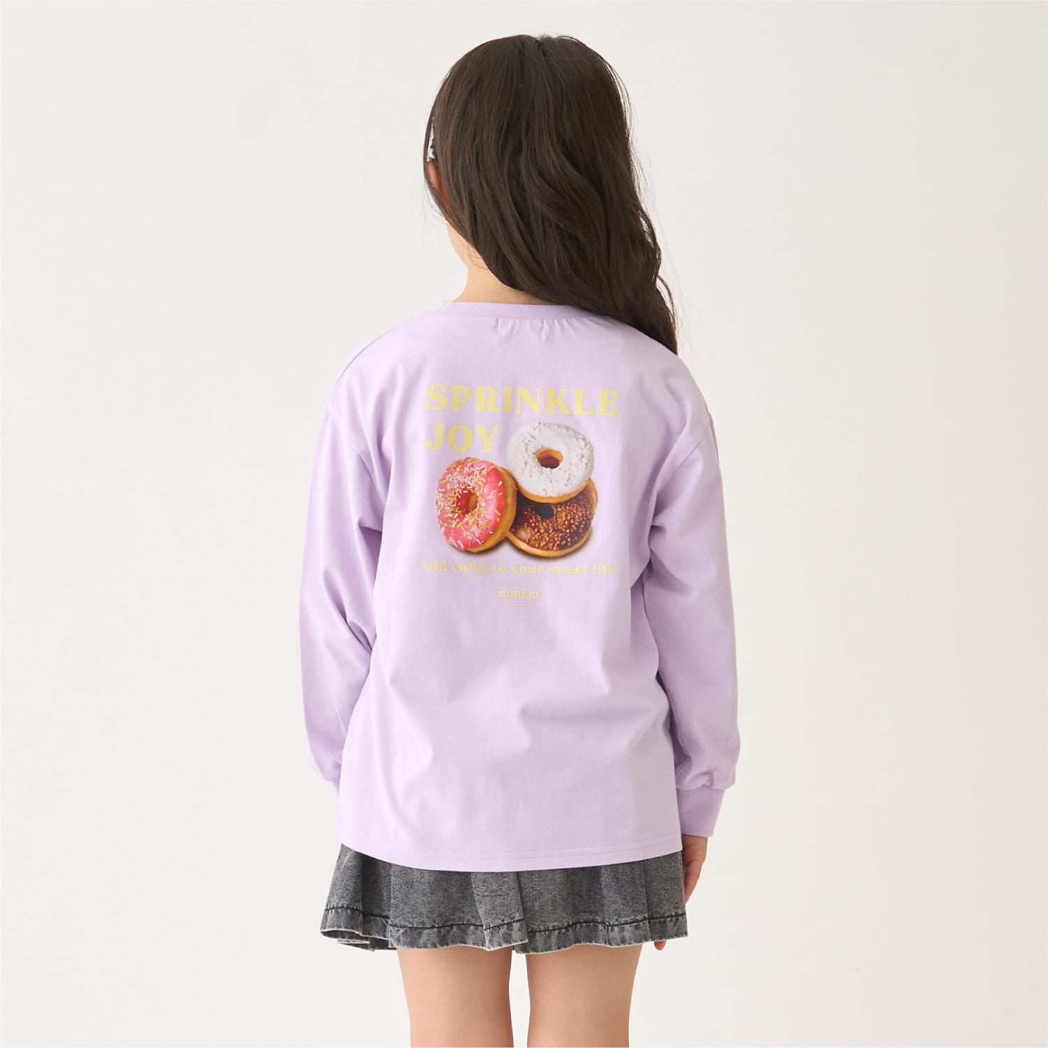 ミニマル minimal 【綿100%】【防汚】ドーナツフォトプリント長袖Tシャツ （ラベンダー） ラベンダー