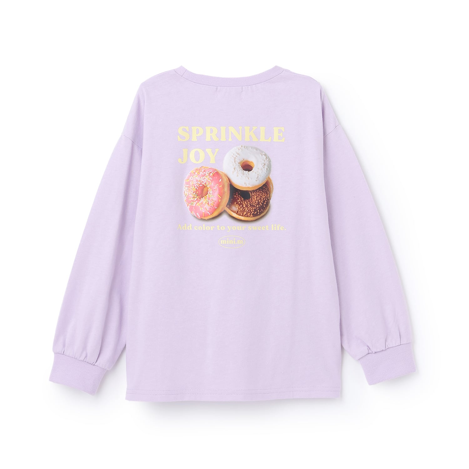 ミニマル minimal 【綿100%】【防汚】ドーナツフォトプリント長袖Tシャツ （ラベンダー） ラベンダー