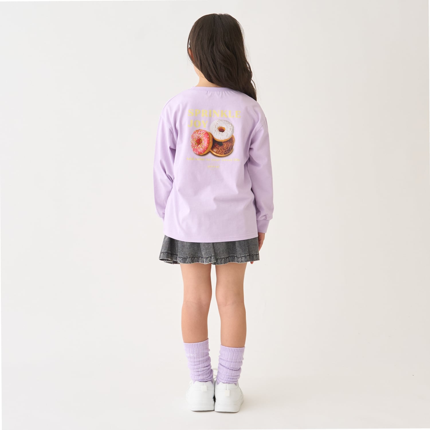 ミニマル minimal 【綿100%】【防汚】ドーナツフォトプリント長袖Tシャツ （ラベンダー） ラベンダー