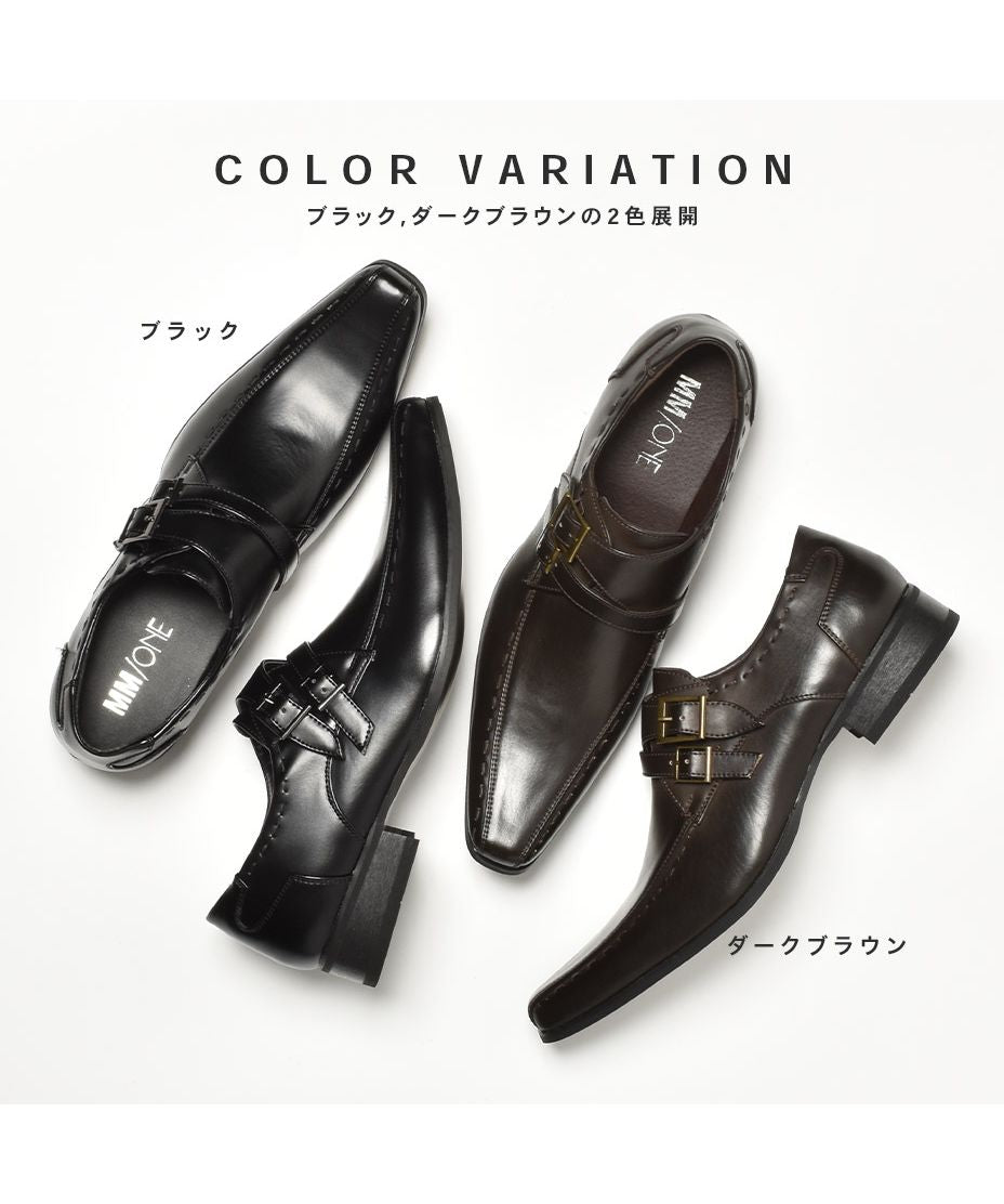 エムエムワン MM/ONE スワールモカシンサイドストラップロングノーズスリッポンビジネスシューズ