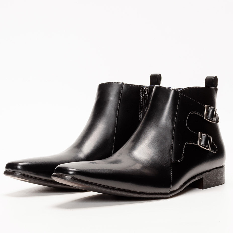 MM/ONE Double Monk Design Plain Toe Dress Boots