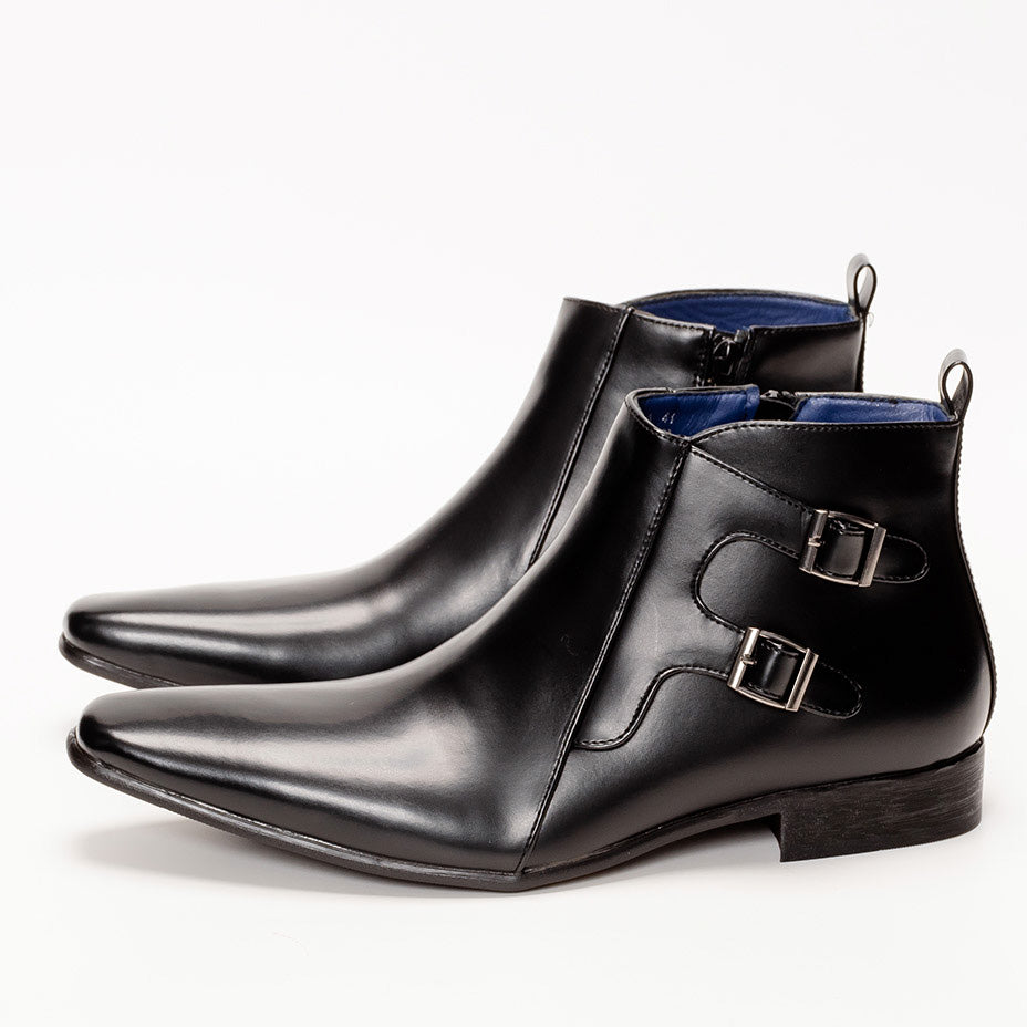 MM/ONE Double Monk Design Plain Toe Dress Boots