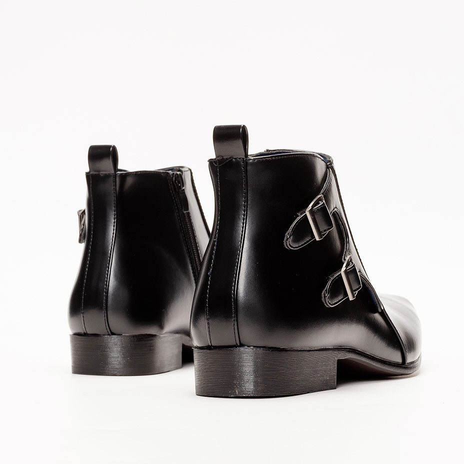 MM/ONE Double Monk Design Plain Toe Dress Boots