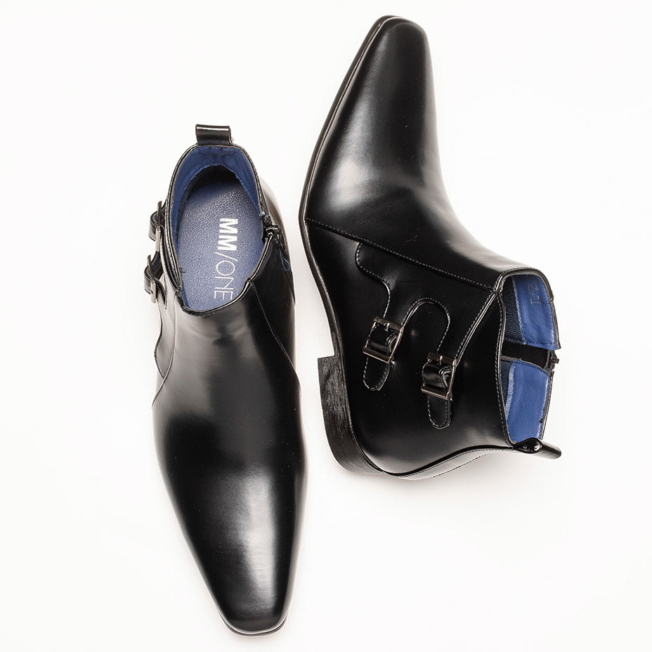 MM/ONE Double Monk Design Plain Toe Dress Boots