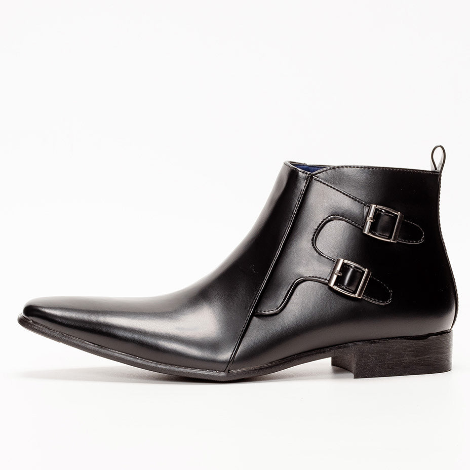MM/ONE Double Monk Design Plain Toe Dress Boots