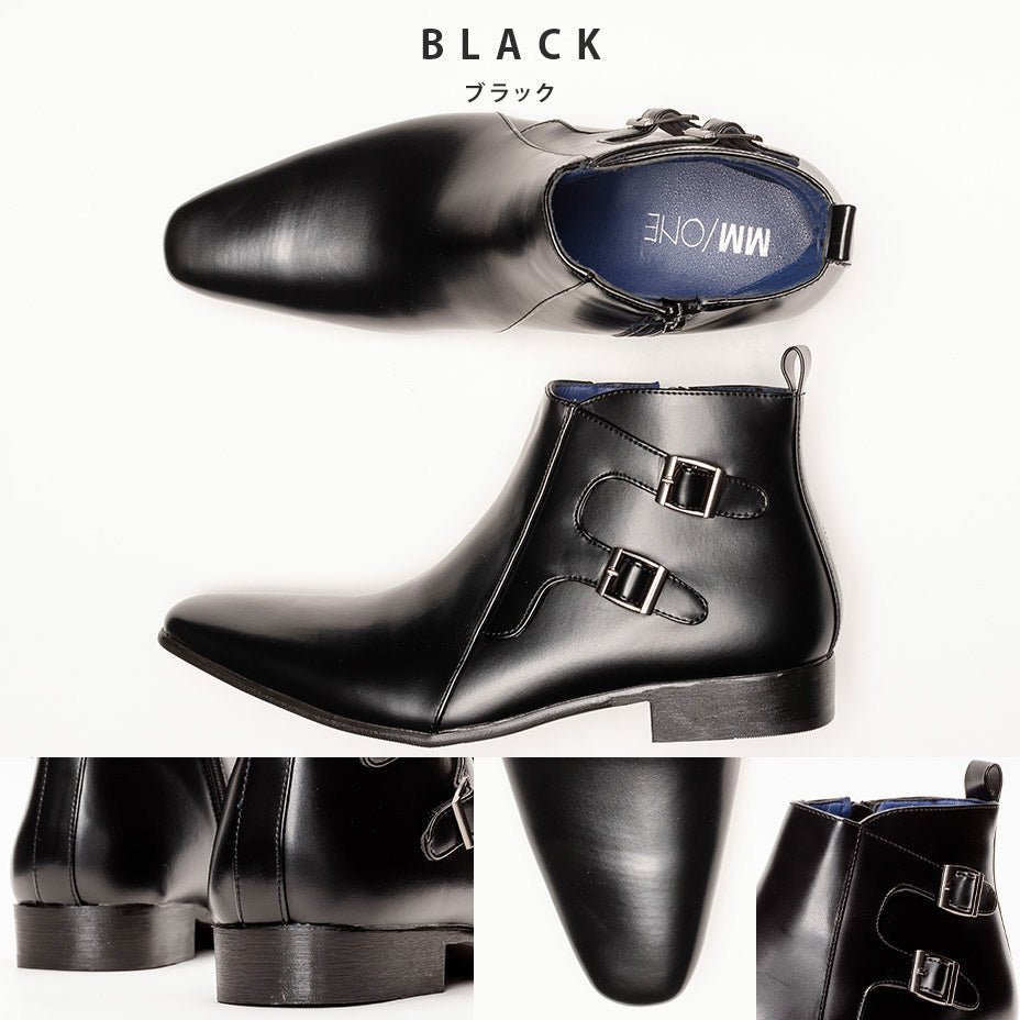 MM/ONE Double Monk Design Plain Toe Dress Boots