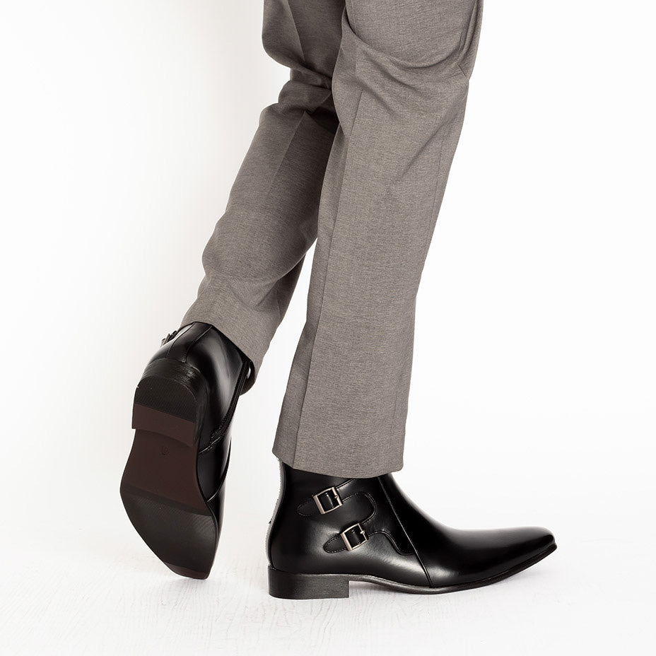 MM/ONE Double Monk Design Plain Toe Dress Boots
