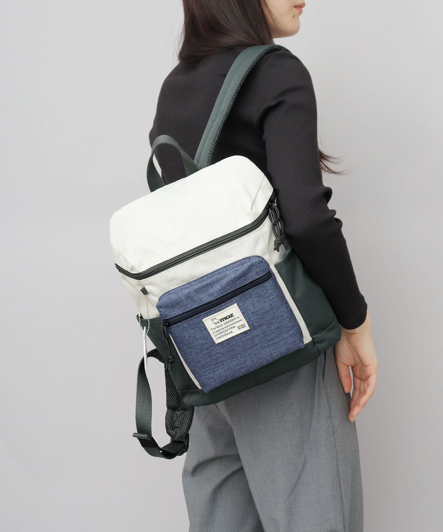 モズ moz 2WAY ミニリュック マザーズバッグ バックパック リフレクトチャーム付き 通勤 通学 A4収納 （グレー×ネイビー） グレー×ネイビー