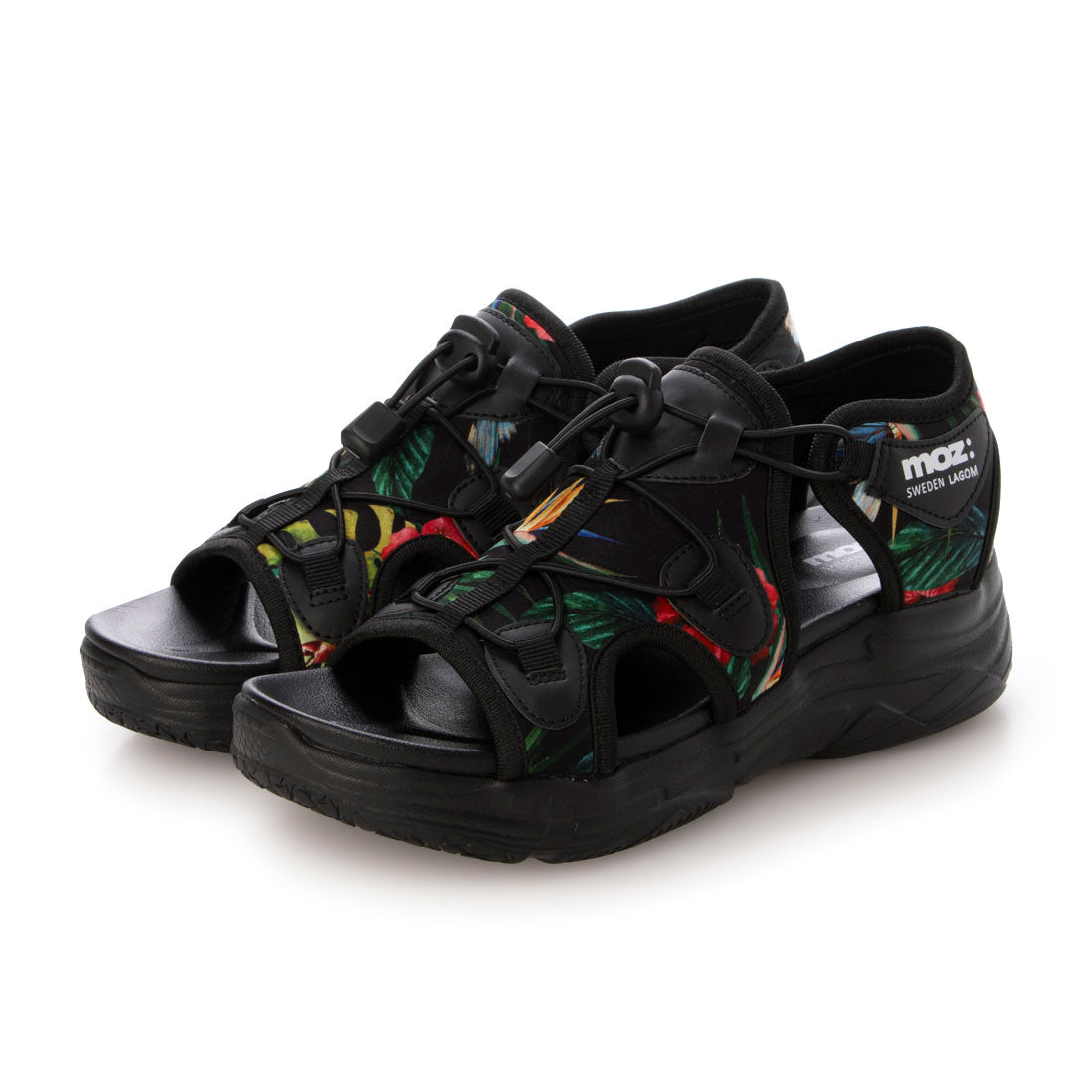モズ moz レディース サンダル 厚底 超軽量 MOZ カジュアル 室内履き 通学 旅行 おでかけ mz51102 （BLACK/FLOWER） BLACK/FLOWER