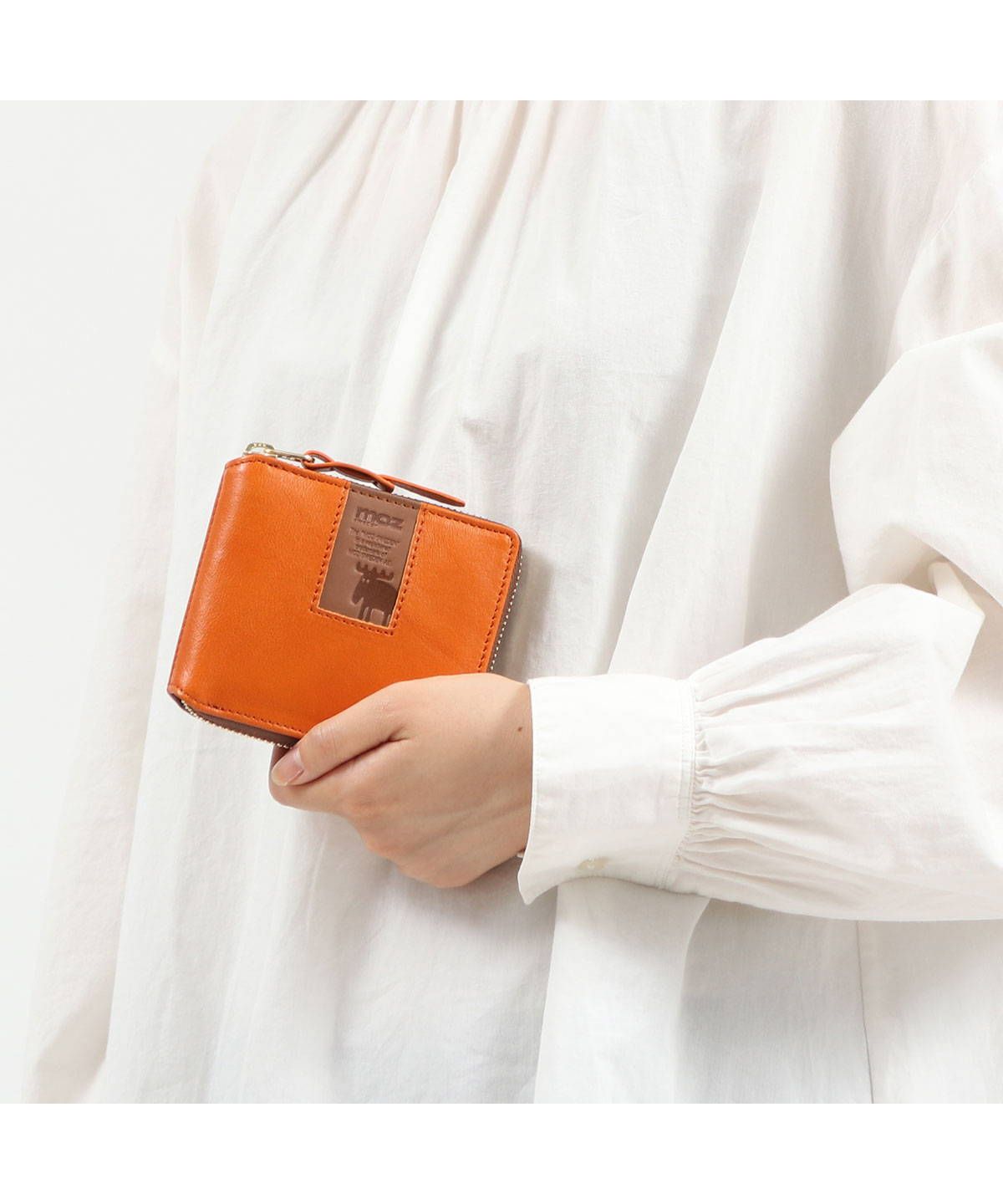 モズ moz モズ 二つ折り財布 moz square スクエア 財布 二つ折り ラウンドファスナー BOX型小銭入れ コンパクト 軽い 本革 ZNWSー86091 （キャメル） キャメル