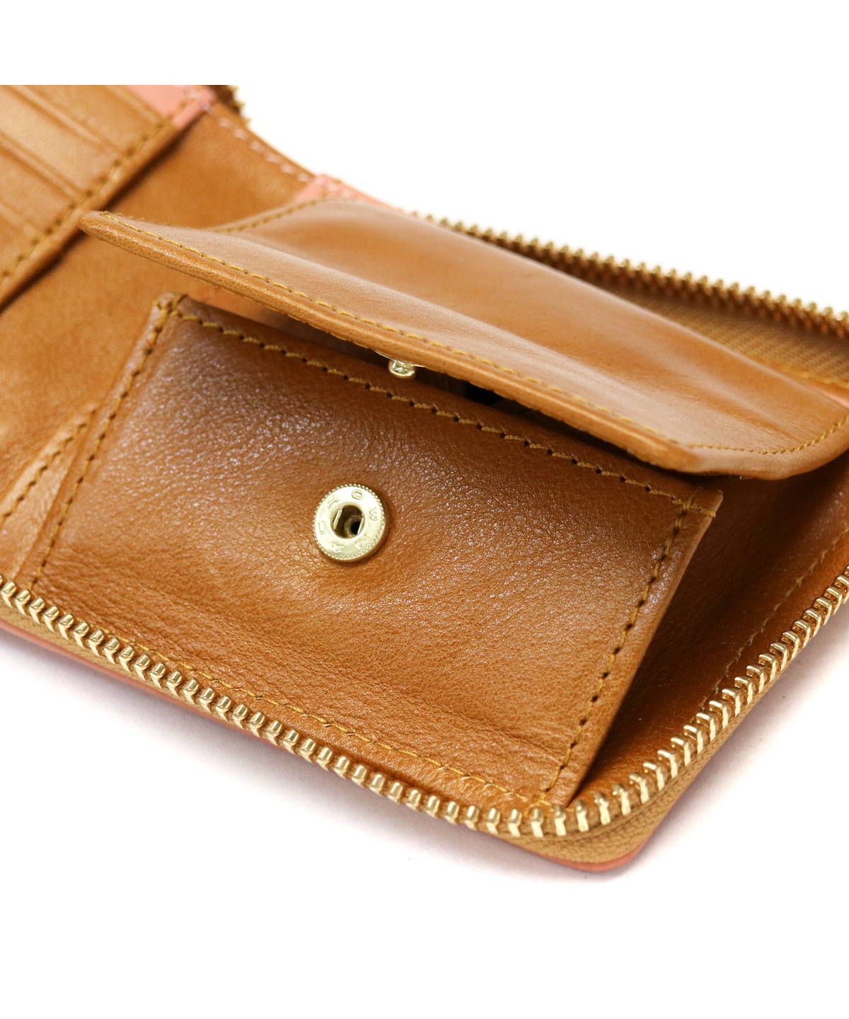 モズ moz モズ 二つ折り財布 moz square スクエア 財布 二つ折り ラウンドファスナー BOX型小銭入れ コンパクト 軽い 本革 ZNWSー86091 （キャメル） キャメル