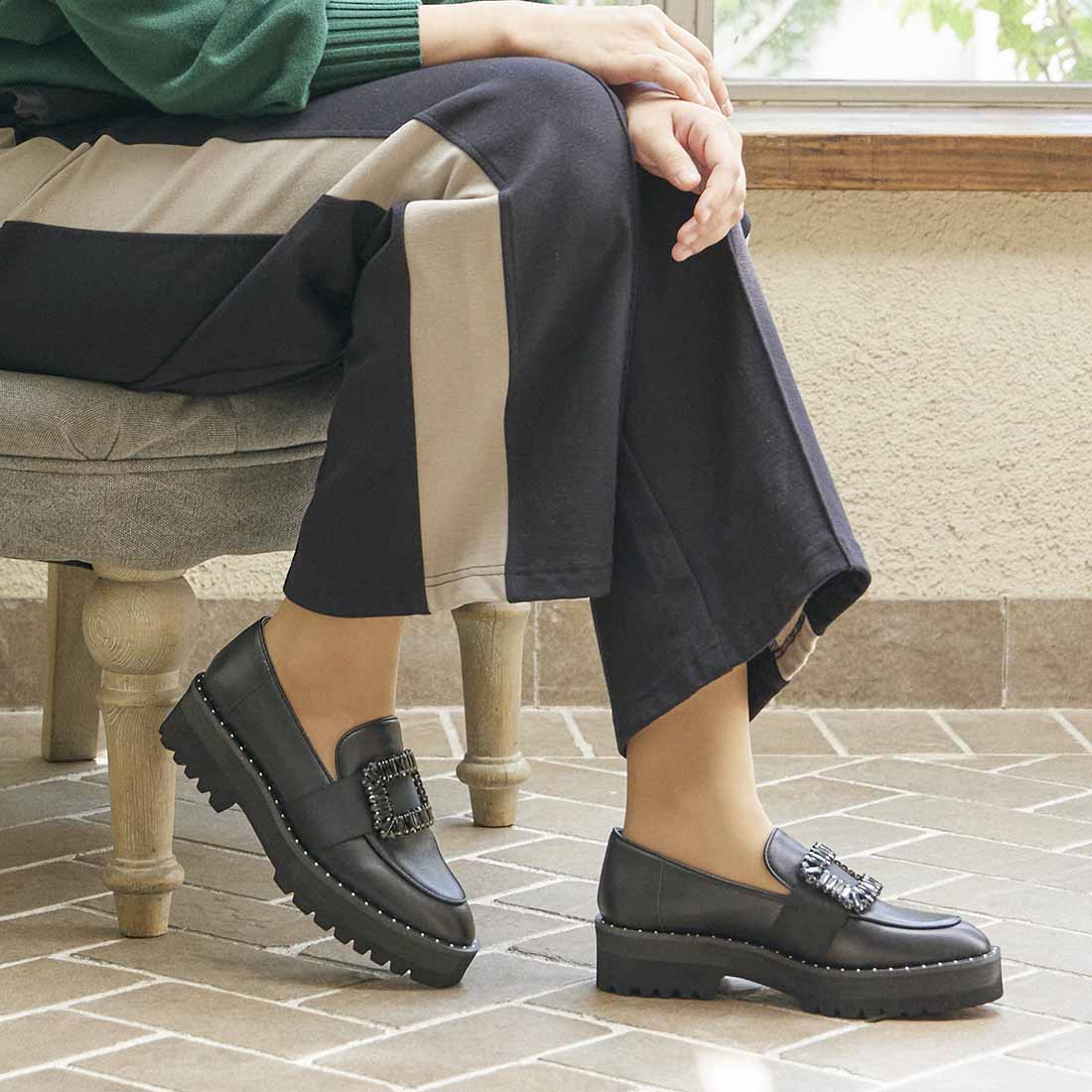 MODE ET JACOMO Platform Jewel Buckle Loafers