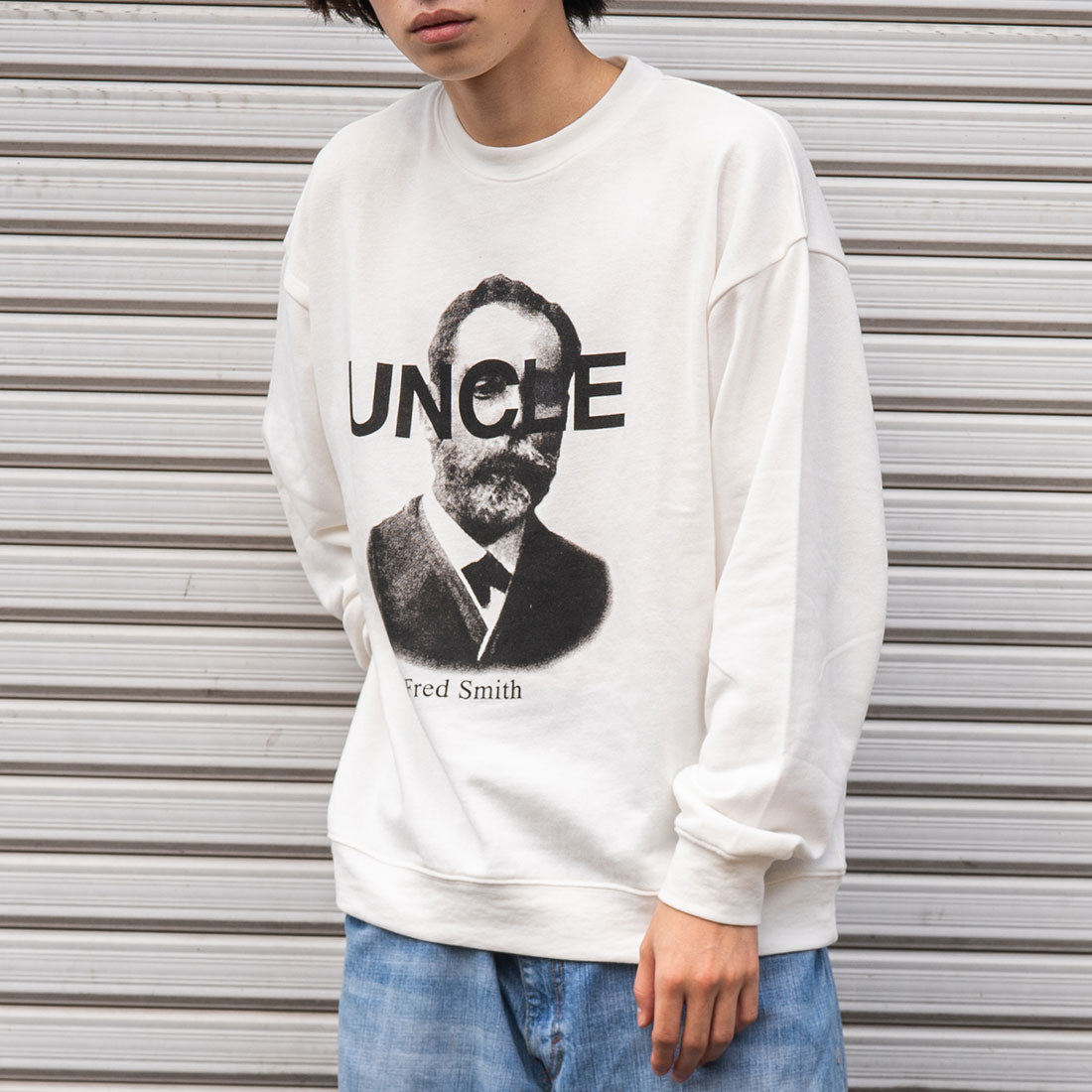 モディッシュガゼ MODISH GAZE 裏毛 クルーネック 長袖 BIG スウェット UNCLE,オフホワイト