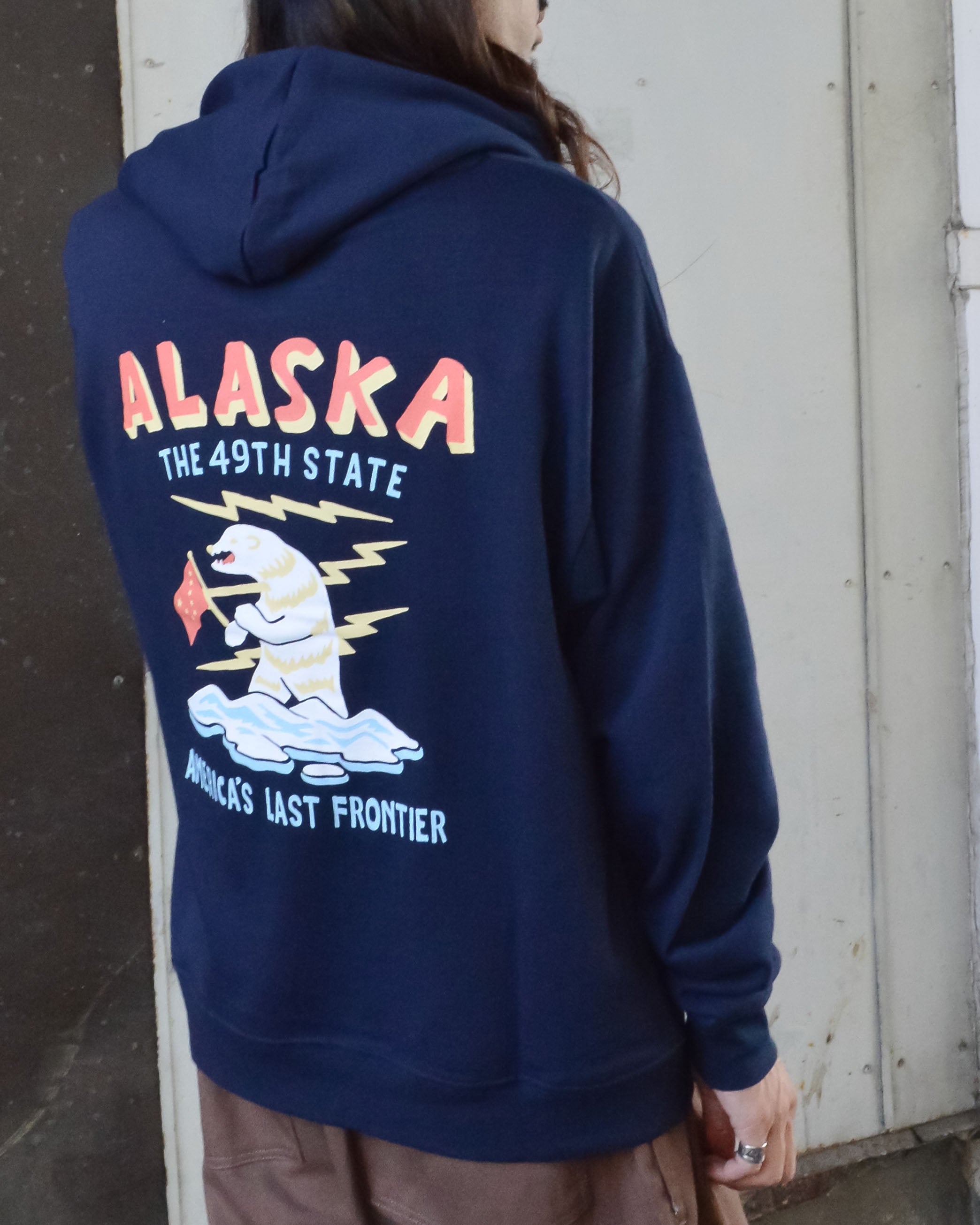 モディッシュガゼ MODISH GAZE ALASKAバックプリントパーカー,ネイビー