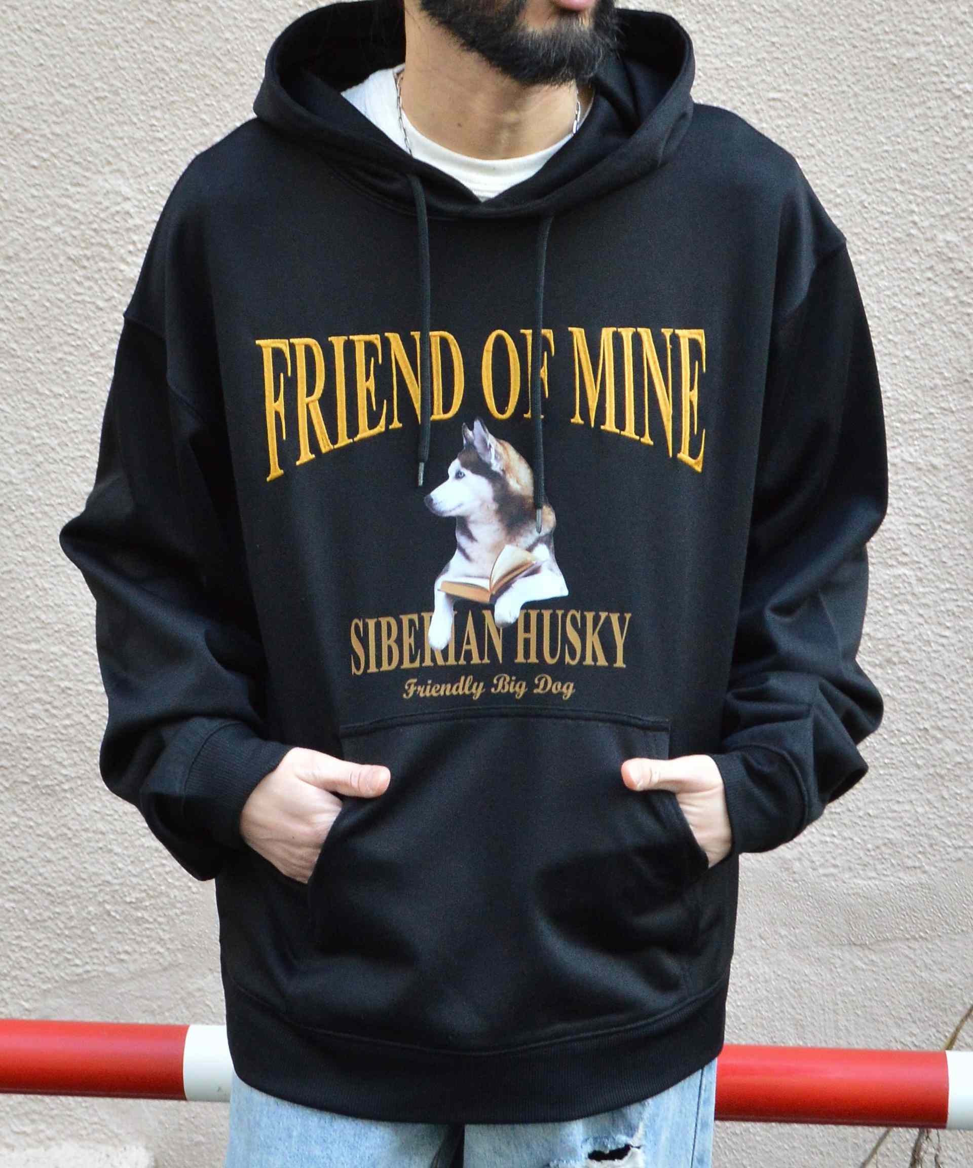 モディッシュガゼ MODISH GAZE ハスキー犬プリント裏毛プルパーカー