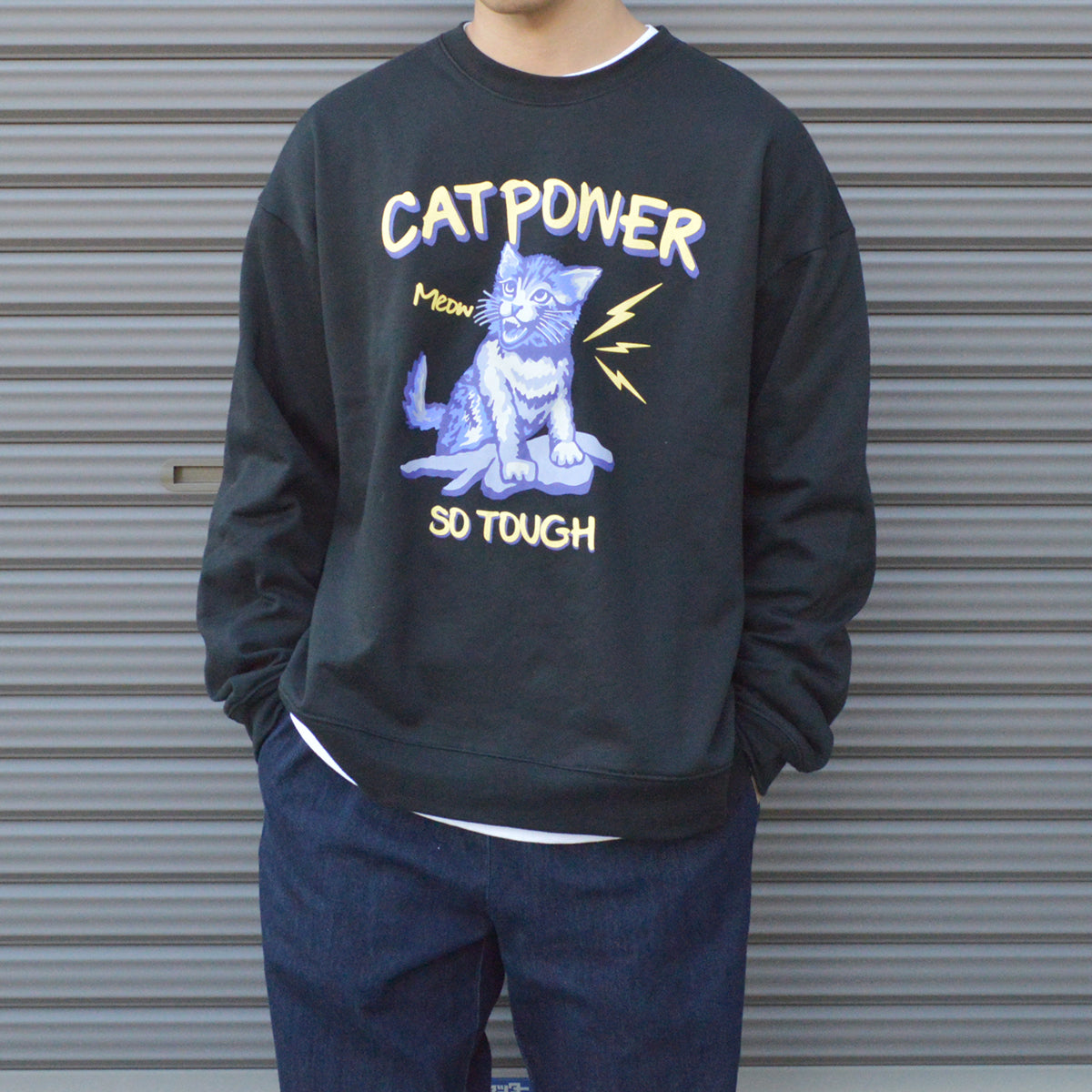 モディッシュガゼ MODISH GAZE 裏毛 クルーネック 長袖 スウェット CAT POWER