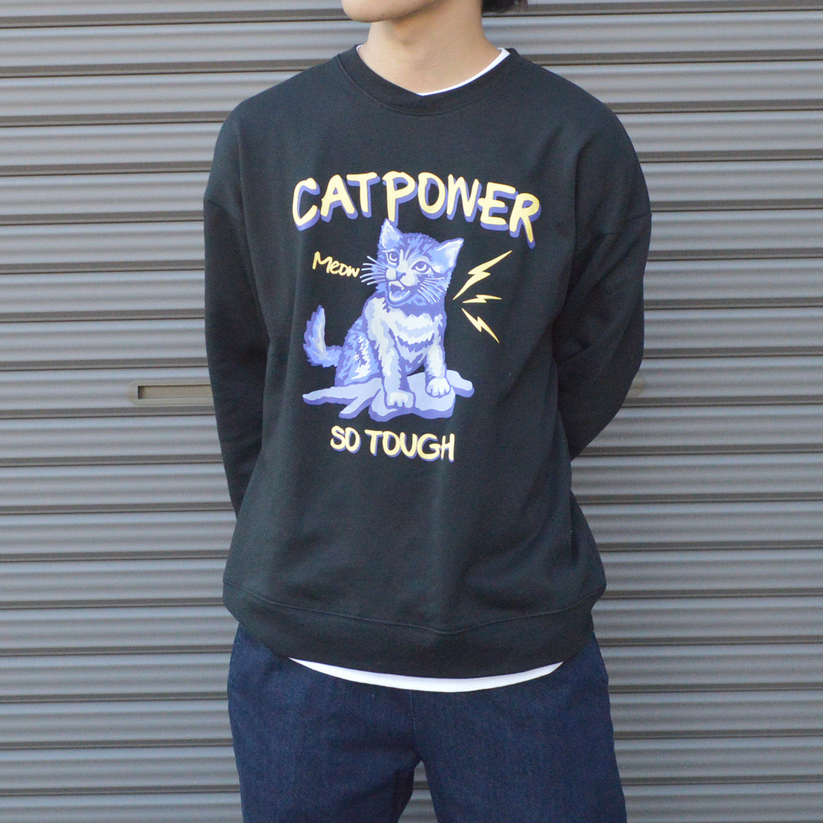 モディッシュガゼ MODISH GAZE 裏毛 クルーネック 長袖 スウェット CAT POWER