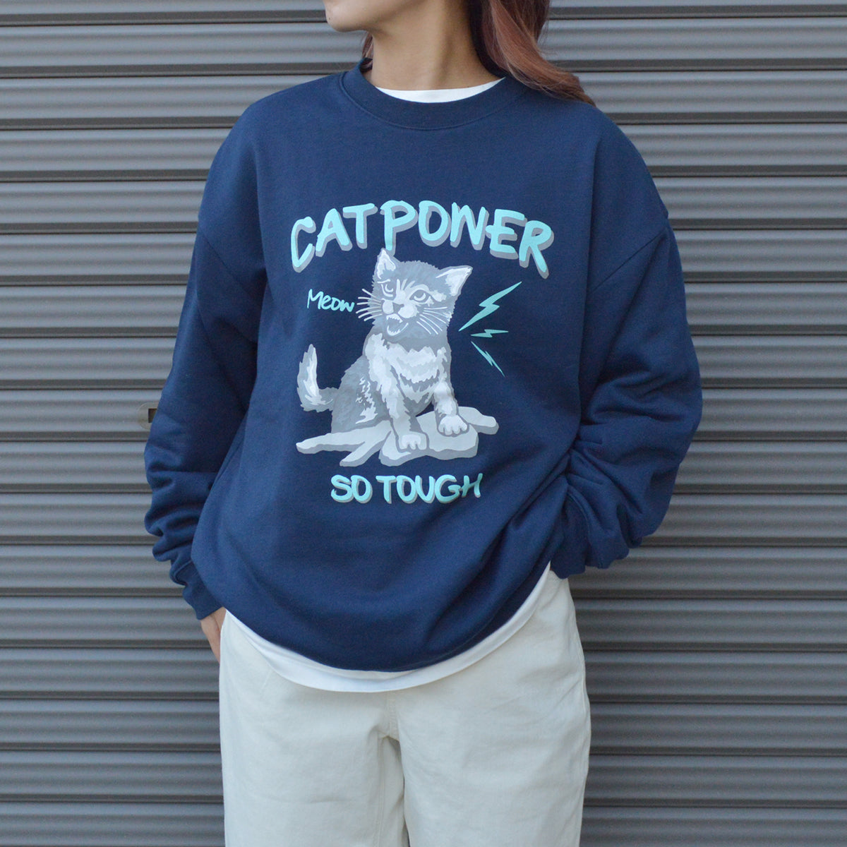 モディッシュガゼ MODISH GAZE 裏毛 クルーネック 長袖 スウェット CAT POWER