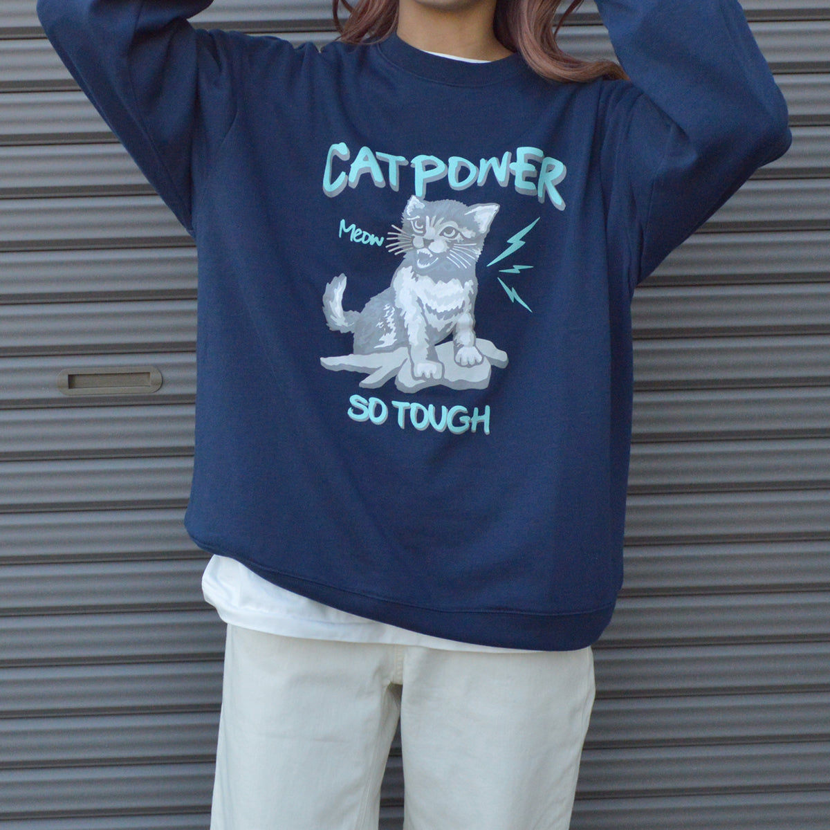 モディッシュガゼ MODISH GAZE 裏毛 クルーネック 長袖 スウェット CAT POWER