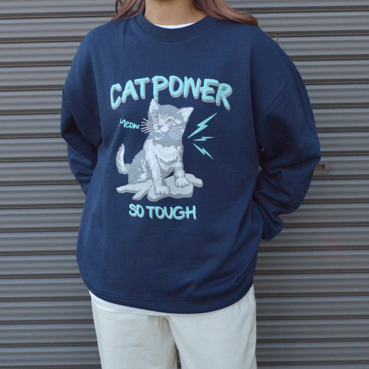 モディッシュガゼ MODISH GAZE 裏毛 クルーネック 長袖 スウェット CAT POWER