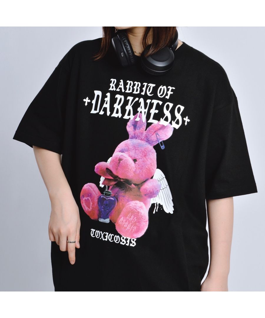 モディッシュガゼ MODISH GAZE アニマルプリントTシャツ ラビット RABBIT,ブラックマルチ