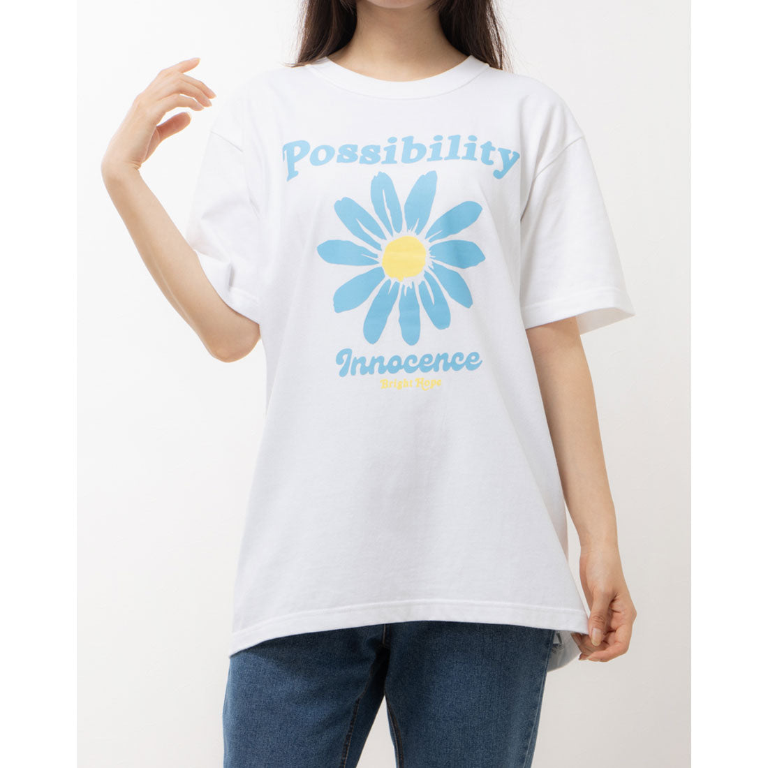 モディッシュガゼ MODISH GAZE プリントTシャツ デイジープリント Possibility,ホワイト