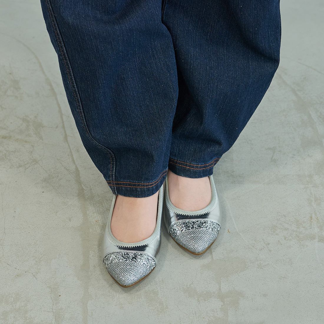 モード エ ジャコモ カリーノ MODE ET JACOMO carino ポインテッドトゥウエッジヒールパンプス （シルバーコンビ） シルバーコンビ