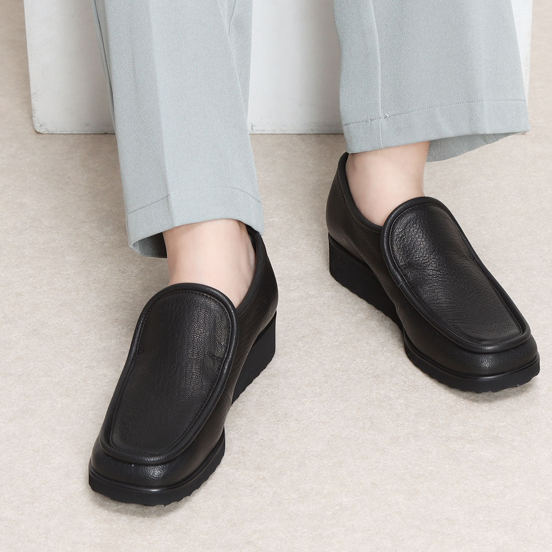 モード エ ジャコモ ディッシィ MODE ET JACOMO DICI 【3E】スクエアトゥスリッポンシューズ （ブラック） ブラック