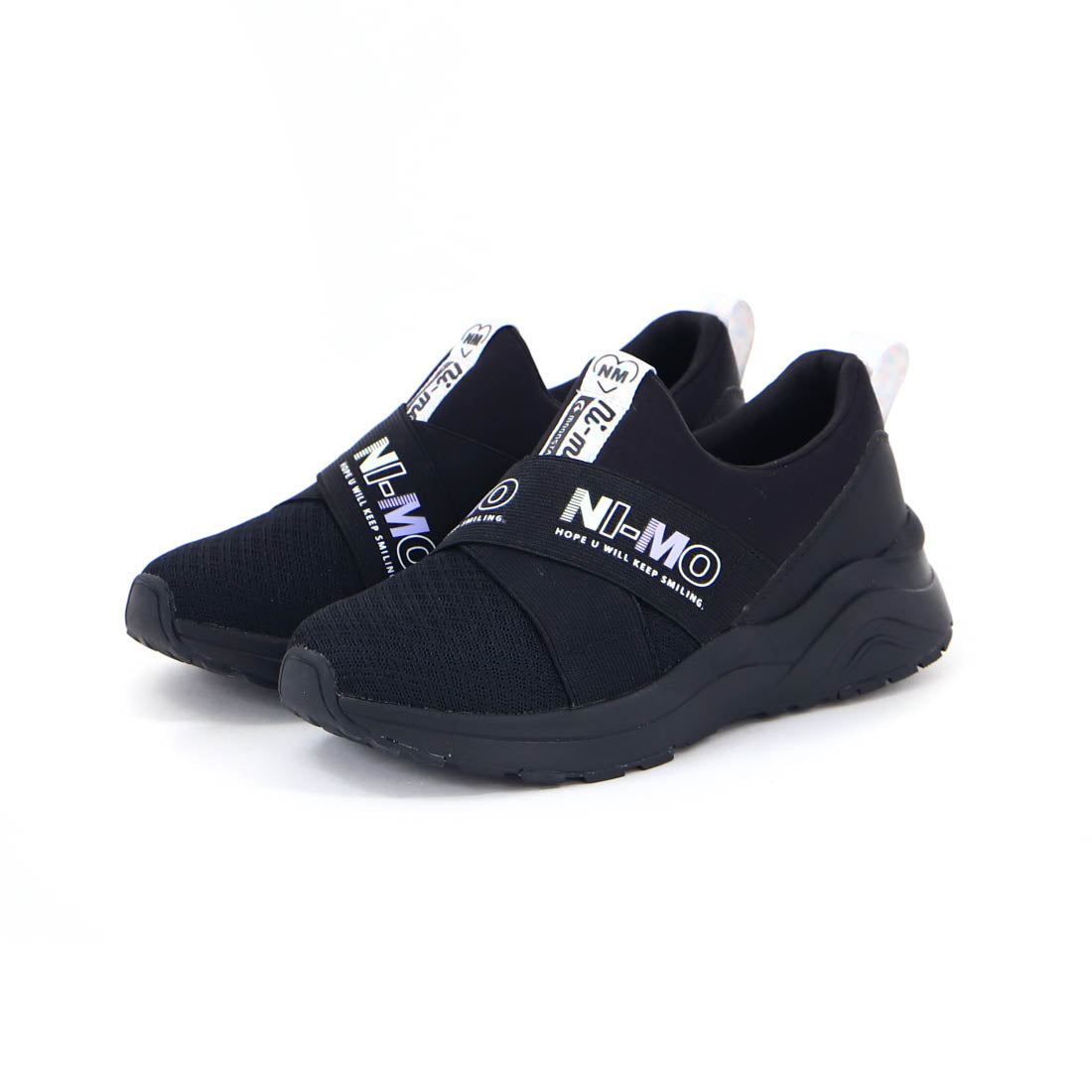 ムーンスター MoonStar キッズ ジュニア 女子 スニーカー ニーモ ni-mo NMJ121 子供靴 スリッポン シンプル 軽い スタイルアップ,ブラック