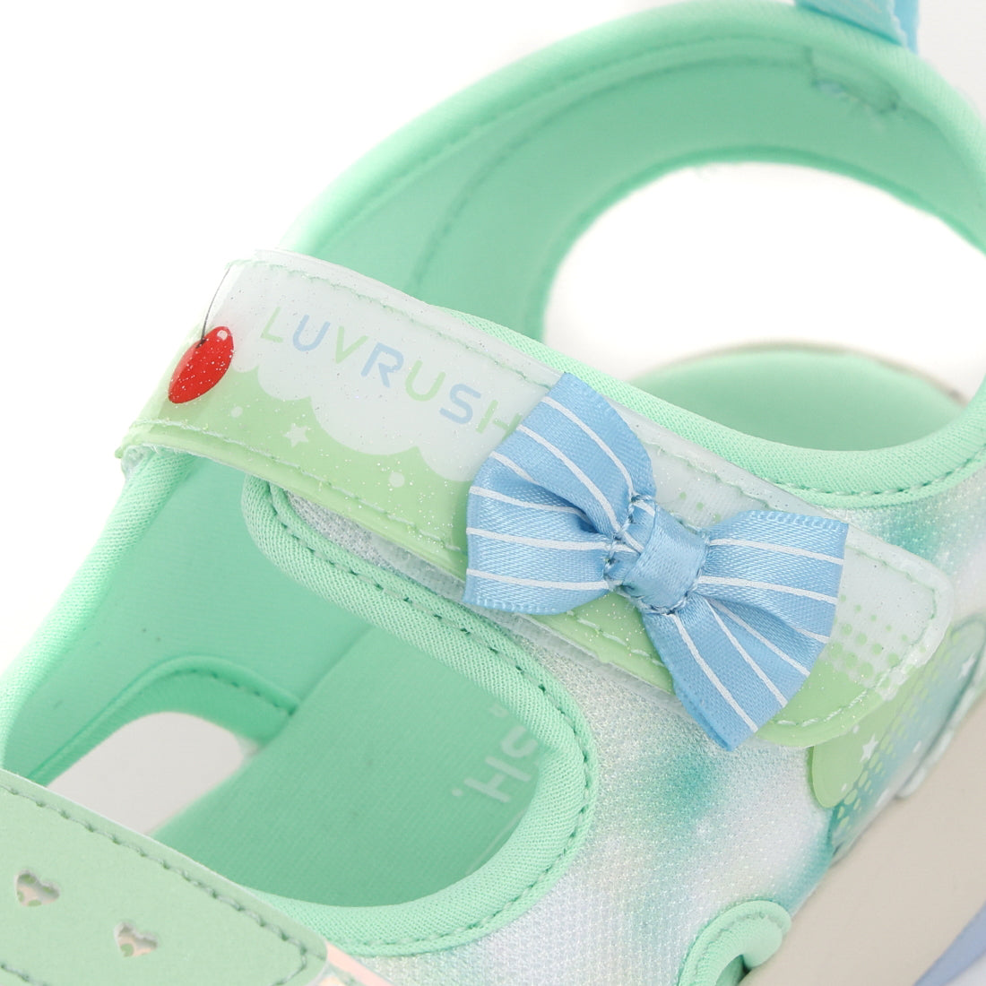 ムーンスター MoonStar キッズ サンダル スーパースター ラブラッシュ LV1219 女の子 バネのチカラ 子供靴 マジックテープ リボン （メロン） メロン