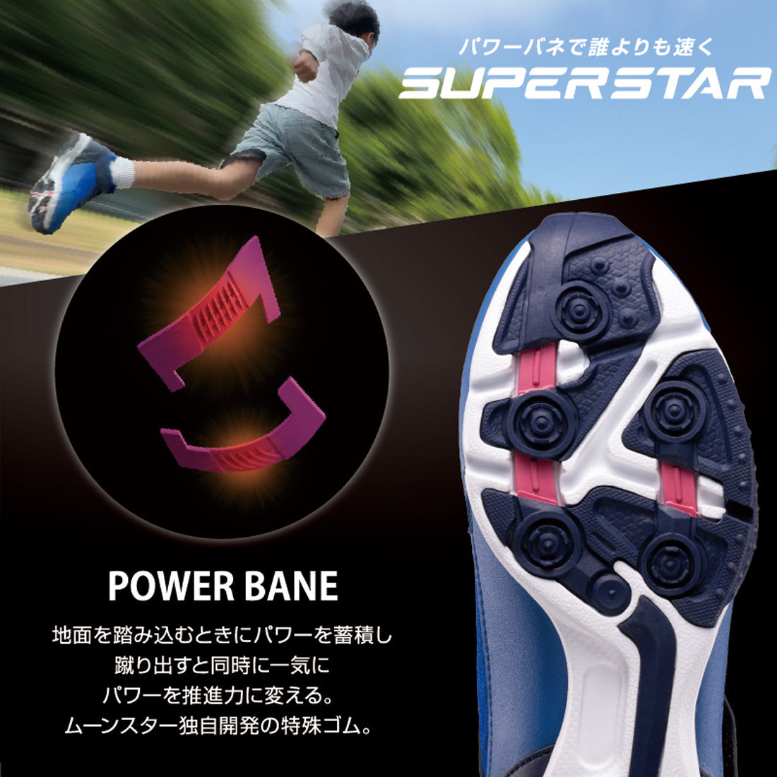 ムーンスター MoonStar キッズ ジュニア スニーカー スーパースター SS J1227 運動靴 軽量 ハンズフリー ベルクロ 男の子 子供靴 （ブラック） ブラック