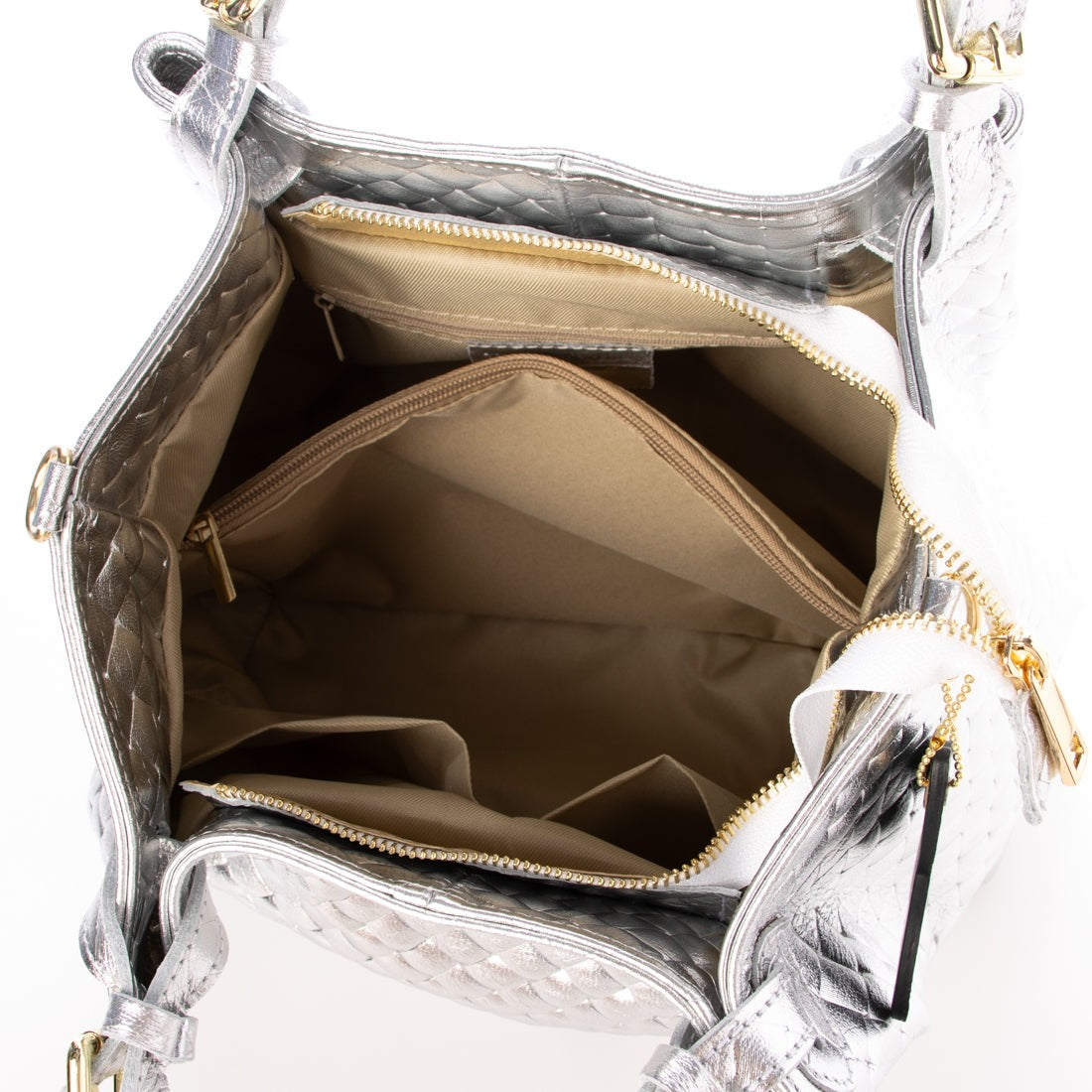 モードフルーレ MODE FOURRURE イタリアンカーフキルティング調型押トートバッグ （シルバー） シルバー