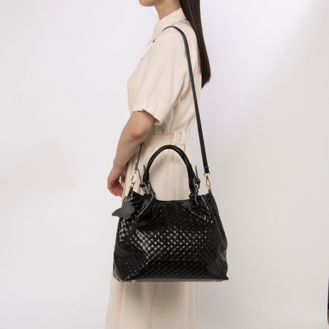 モードフルーレ MODE FOURRURE イタリアンカーフキルティング調型押トートバッグ （シルバー） シルバー