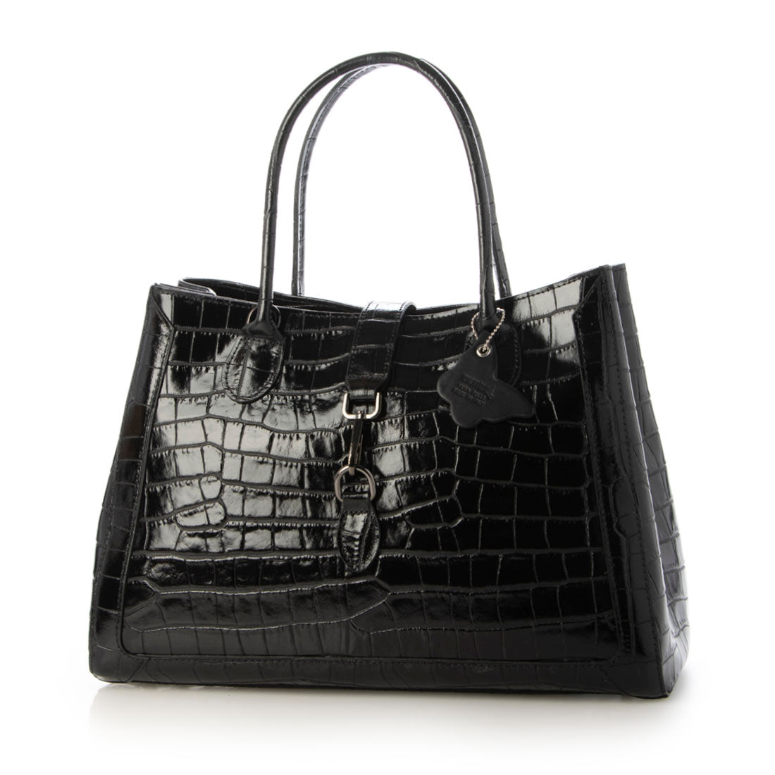 モードフルーレ MODE FOURRURE イタリアンカーフクロコ型押BIGトート （ブラック） ブラック