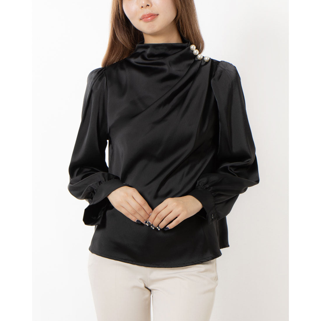 モードフルーレ MODE FOURRURE イタリア製ビジュ付きカットソー,ブラック