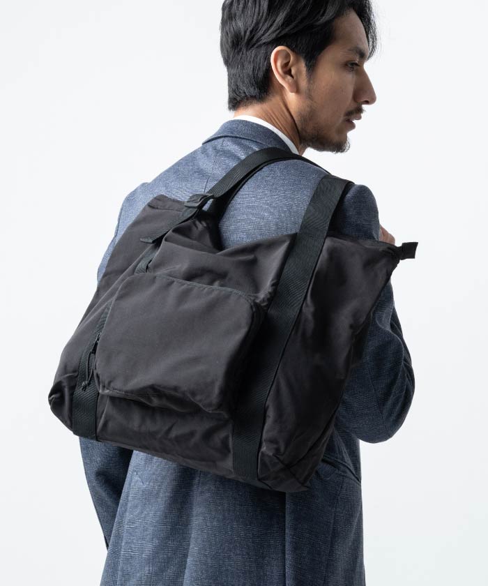 MURA 形状記憶ポリエステル使用 撥水 軽量 大容量 折りたたみ トートバッグ （ブラック） ブラック
