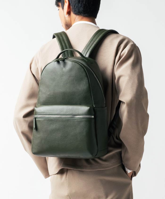 MURA Shrink Leather Double Zipper Backpack