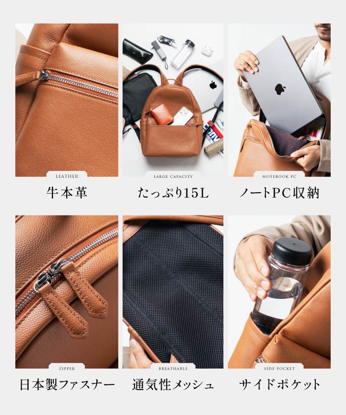 MURA Shrink Leather Double Zipper Backpack