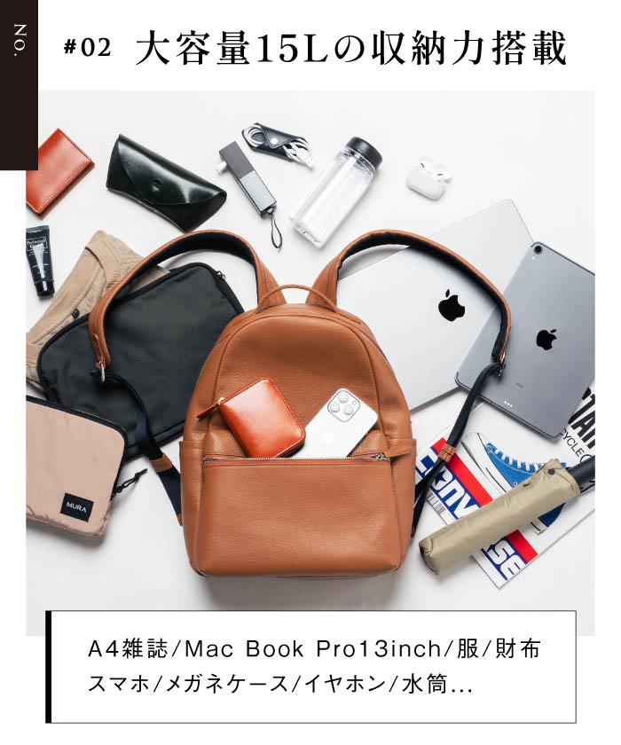 MURA Shrink Leather Double Zipper Backpack