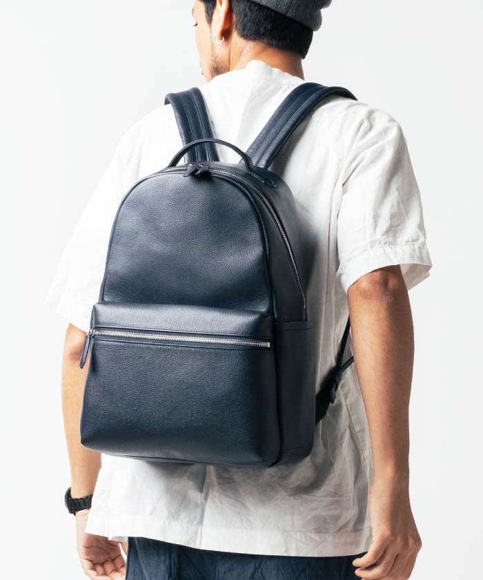 MURA Shrink Leather Double Zipper Backpack