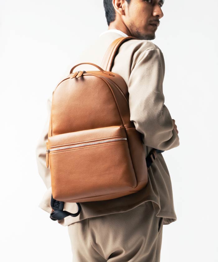 MURA Shrink Leather Double Zipper Backpack
