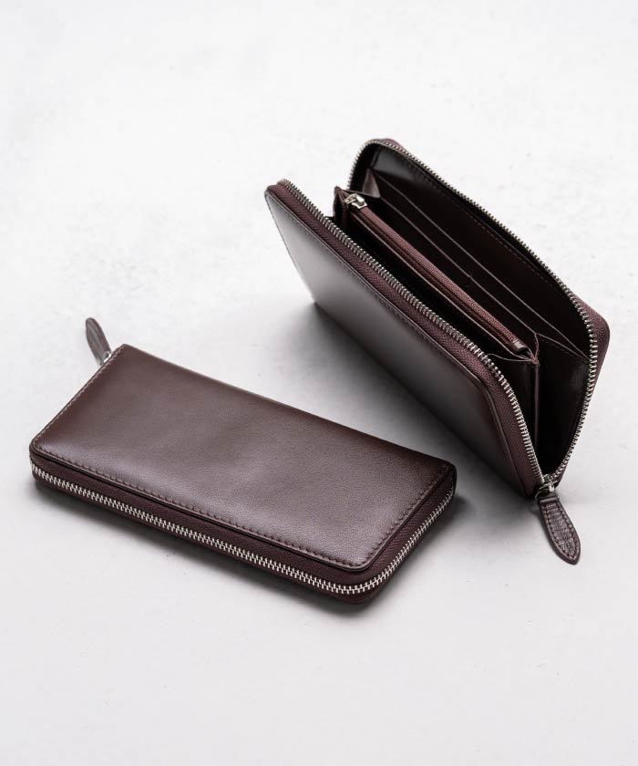MURA ゴートレザー YKK ラウンドファスナー 長財布,ブラウン