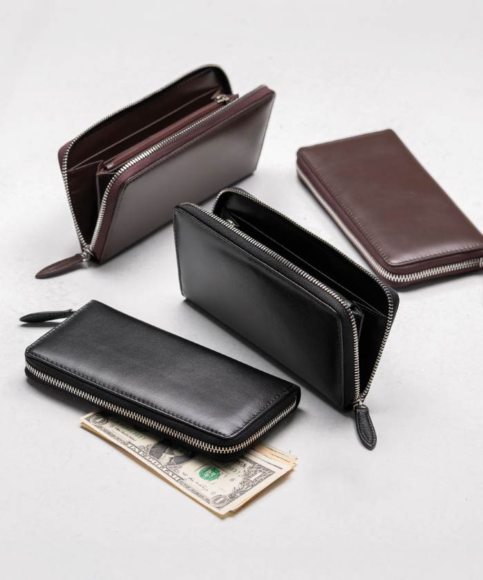 MURA ゴートレザー YKK ラウンドファスナー 長財布,ブラック
