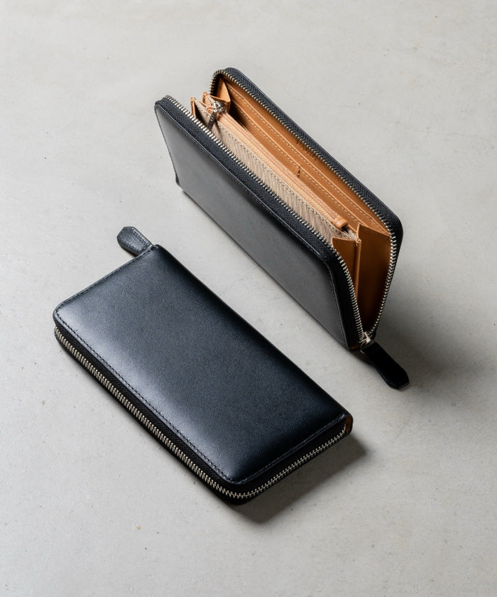 MURA 牛革 スキミング防止機能付き YKKラウンドファスナー 長財布,ブラック