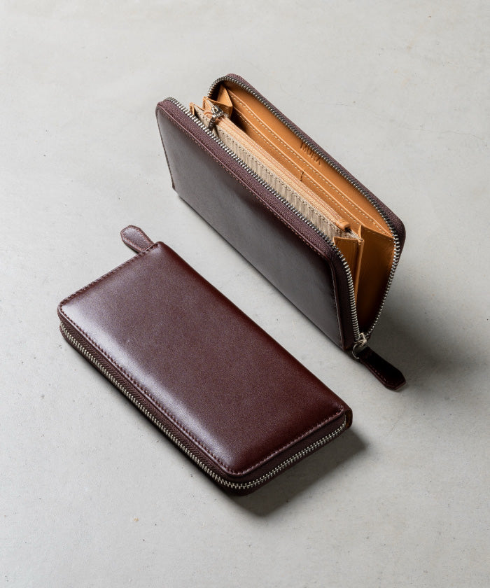 MURA 牛革 スキミング防止機能付き YKKラウンドファスナー 長財布,ダークブラウン