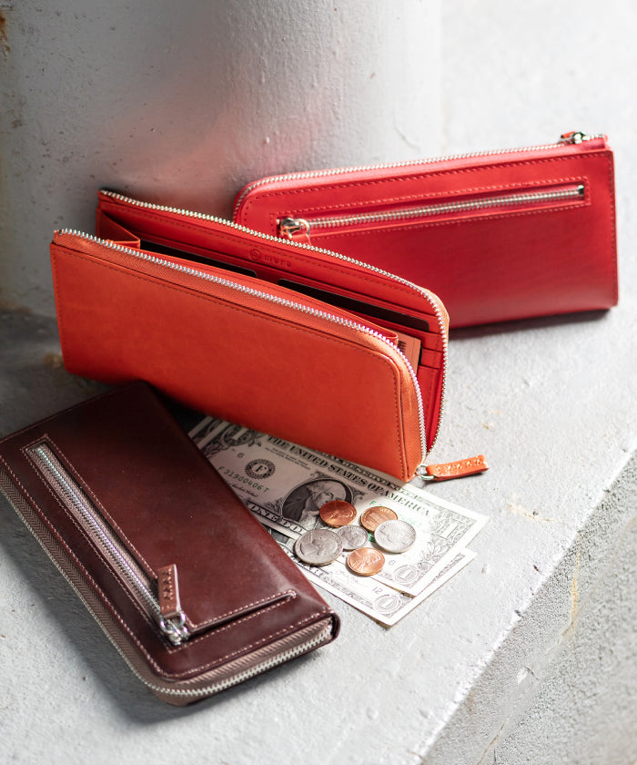 MURA Women's Long Wallet L-Zip Fastener Genuine Leather 12 Slots Large Capacity Slim RFID Skimming Prevention