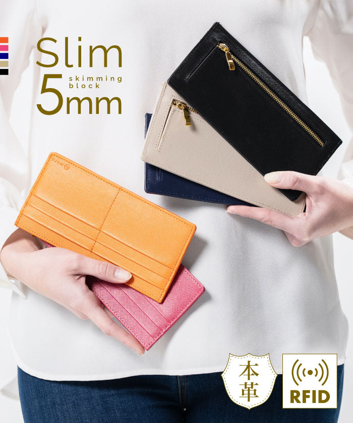 MURA Long Wallet for Women Slim Saffiano Leather Thin Genuine Leather RFID Skimming Prevention