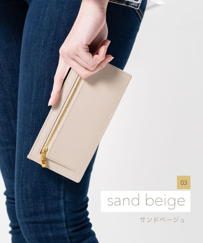 MURA Long Wallet for Women Slim Saffiano Leather Thin Genuine Leather RFID Skimming Prevention