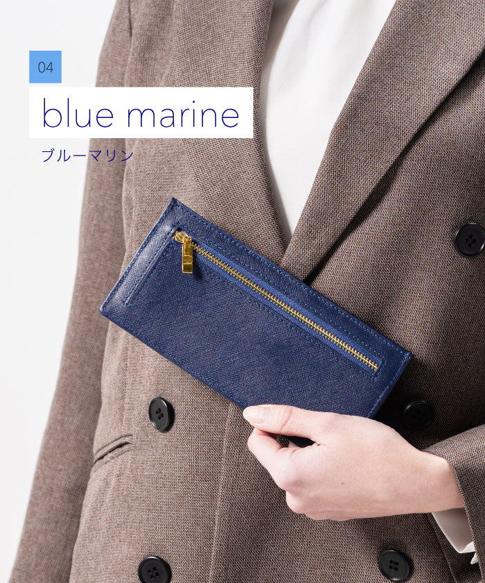 MURA Long Wallet for Women Slim Saffiano Leather Thin Genuine Leather RFID Skimming Prevention